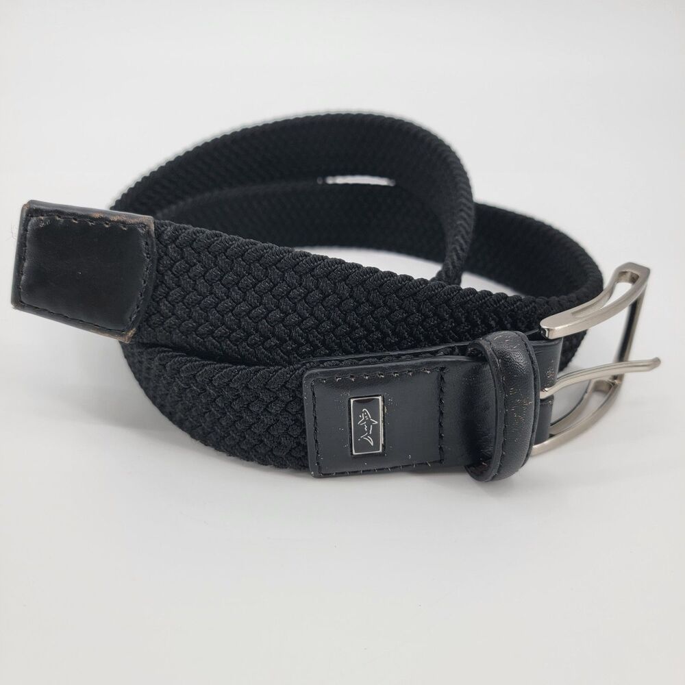 Greg Norman Mens Black Braided Leather Tab Performance Stretch Golf Belt 36x1.25